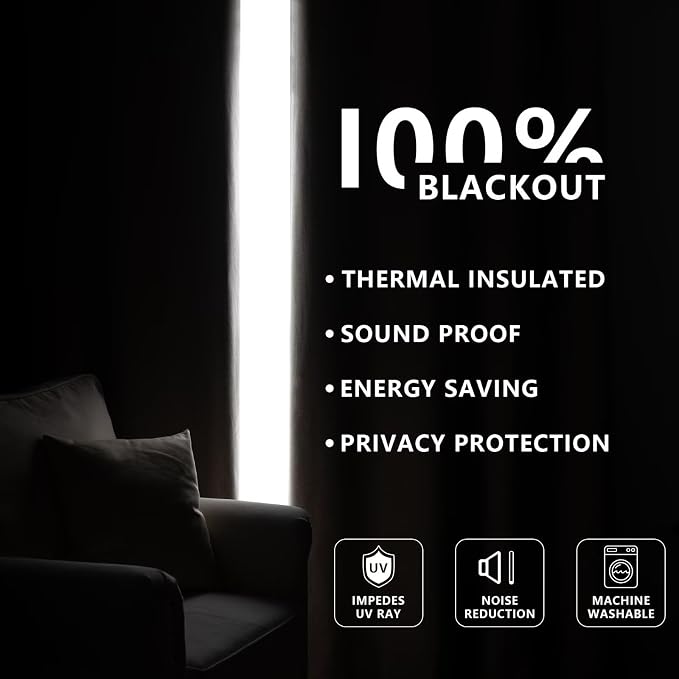 100% Blackout Curtains 96 inch Length1 Panel Faux Linen Long Drapes - Image 7