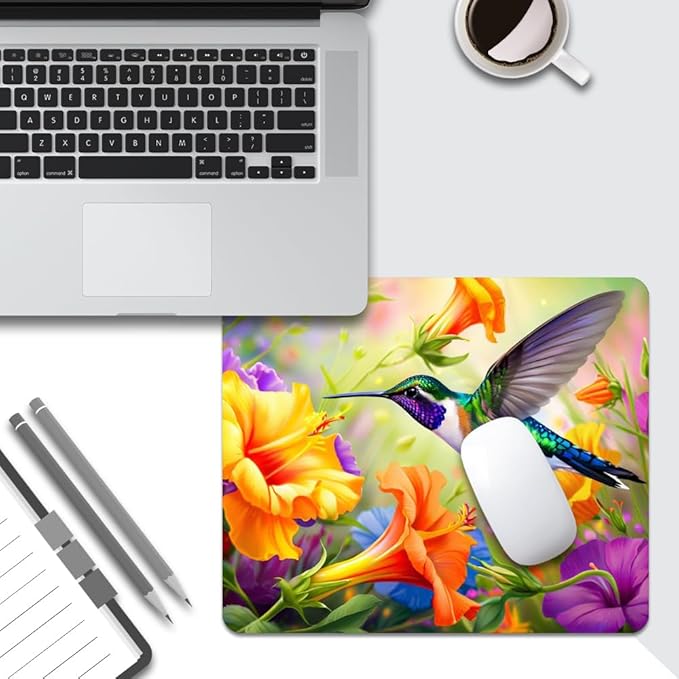 Hummingbird Flowers Square Mouse pad, Texture, Waterproof, Anti Slip Rubber Base, Computer Mouse pad, Laptop Mouse pad