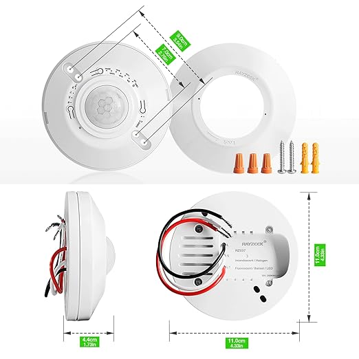 RAYZEEK 360 Degree Ceiling Mount Occupancy Sensor Switch, 5A,120V, High Sensitive Ceiling Motion Sensor,1600 Sq Ft Coverage, Commercial or Residential Automatic Sensing Solution,Neutral Wire Required