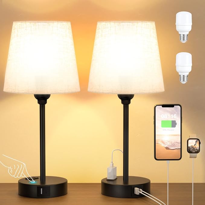 Bedside Table Lamps Set 2 for Bedroom by Acaxin