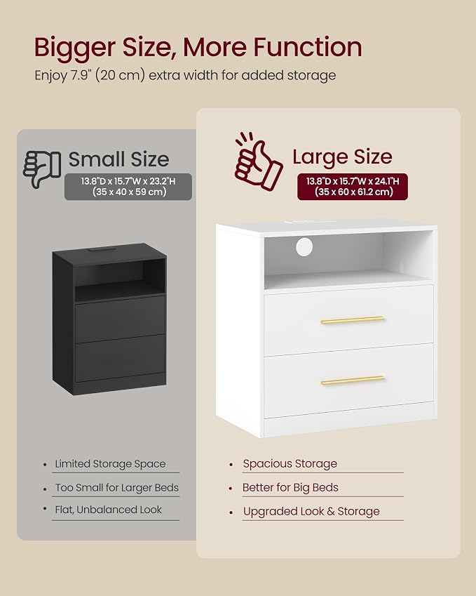 VASAGLE 23.6‑Inch Wide Nightstands, LED Lights, 2 Drawers | Modern Side End - Image 7