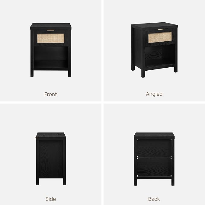 SICOTAS Black Rattan Nightstand Farmhouse Night Stands - Image 9