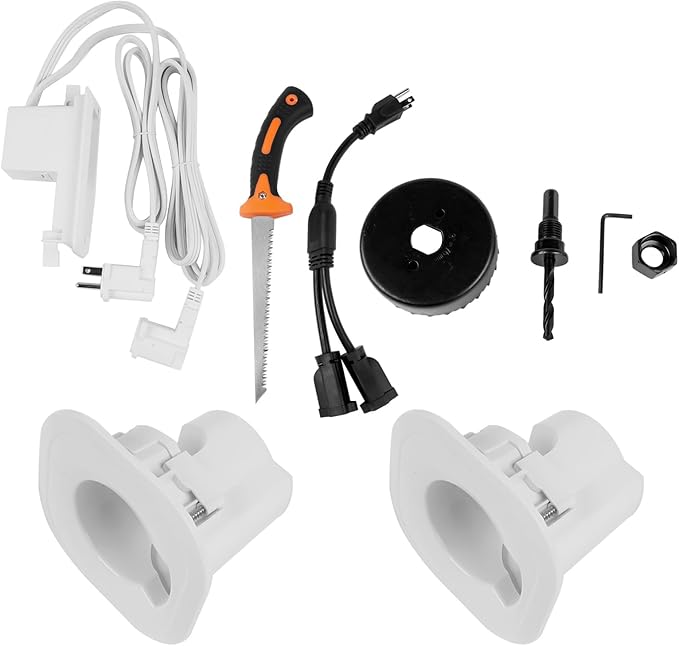 Flynsu in-Wall Cable & Power Management Kit, TV Cord Concealer & Power Kit, Powers Devices & Hides All Cables, with Circle Saw Drilling Attachment & Drywall Hand Saw