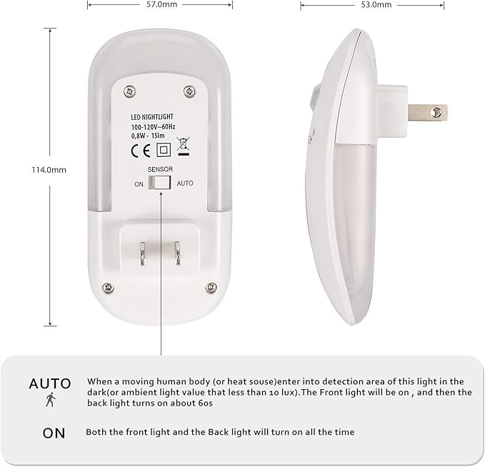 Sensky Motion Sensor Night Light Eye Friendly Front Low Light and Bright Back Light Design Night Lights for Bathroom Hallway (Warm White)