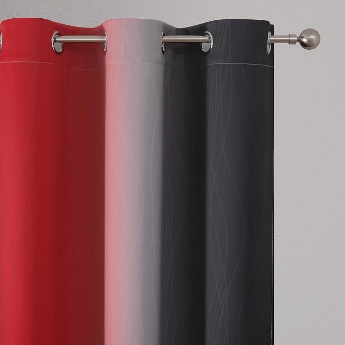 Red and Black Ombre Blackout Bedroom Curtains 72 Inch Long | Room Darkening - Image 4