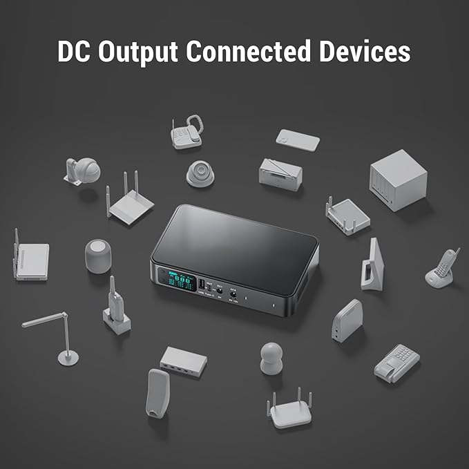 Phefop UPS Battery Backup, USB Tye C 5V DC 5V 9V 12V Output Voltage Adjustable 18000mAh Portable Uninterruptible Power Supply for Router Security Camera DVD Player