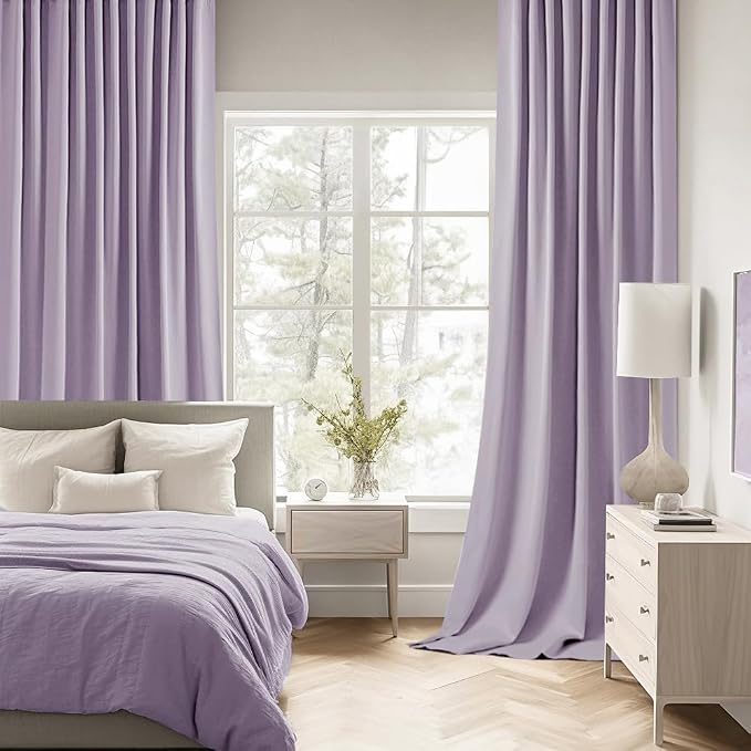 MIULEE Lilac Back Tab Blackout Curtains 52x102 Inch Long 2 Panels Set | Rod - Image 2