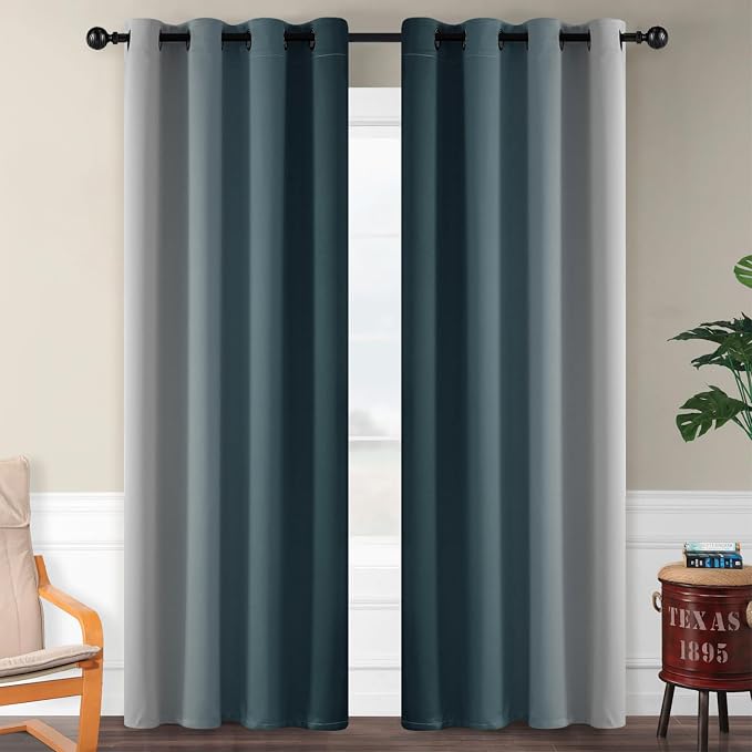 SimpleHome Ombre Stone Blue to Grey White Curtains - Image 2