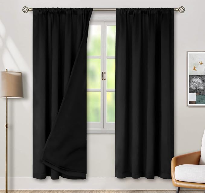 BGment Black Blackout Curtains for Bedroom 84 Inch Long 2 Panels | Thermal by BGment