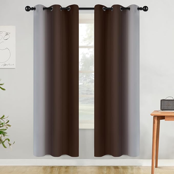 COSVIYA Curtains & Drapes Grommet Ombre Brown Curtains W42 x L72 Inch | - Image 3