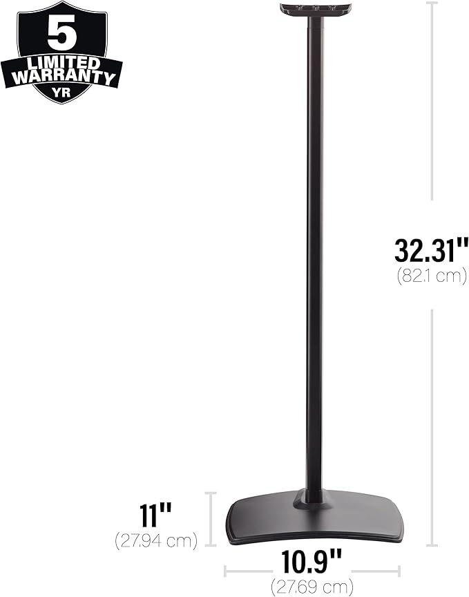 Sanus Speaker Stand for Sonos Era 300™ - Fixed Sonos Speaker Stand w/Easy 3 Step Assembly - Includes All Hardware, Carpet Spikes & Rubber Feet - Black Single Stand
