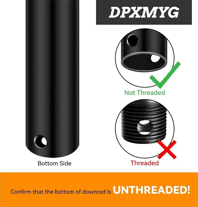 DPXMYG 24 inch Ceiling Fan Downrod with Extension Cord, 2 FT Black Downrod for Ceiling Fan, 1 inch Outside Diameter, Ceiling Fan Boom Suitable for a Wide Range of Fans (Black, Not Threaded)