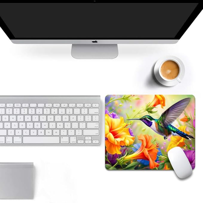 Hummingbird Flowers Square Mouse pad, Texture, Waterproof, Anti Slip Rubber Base, Computer Mouse pad, Laptop Mouse pad