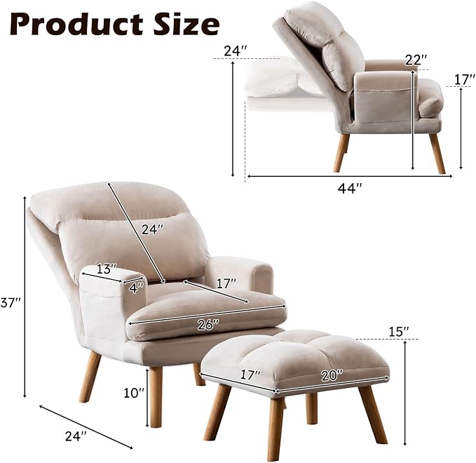 IOMOR Accent Chair with Ottoman Comfy Reading Chair Armchair with Adjustable - Image 2