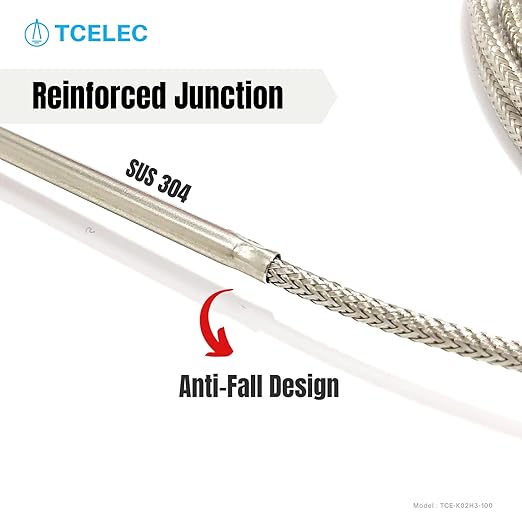 TCELEC TCE-K02H3-100 K Type Thermocouple Metal Probe for Furnace K-Type Input Instrument Thermocouple Sensor Temperature Available from 77°F to 1112°F