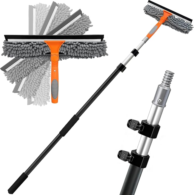 ARTIPOLY 20 Ft High Reach Window Squeegee with 5-12Ft Extra-Thick Aluminum Telescopic Extension Pole| 14" Extra-Large 2-in-1 Window Cleaner Tool| Window Washer for Indoor/Outdoor Window,RV,Truck Glass