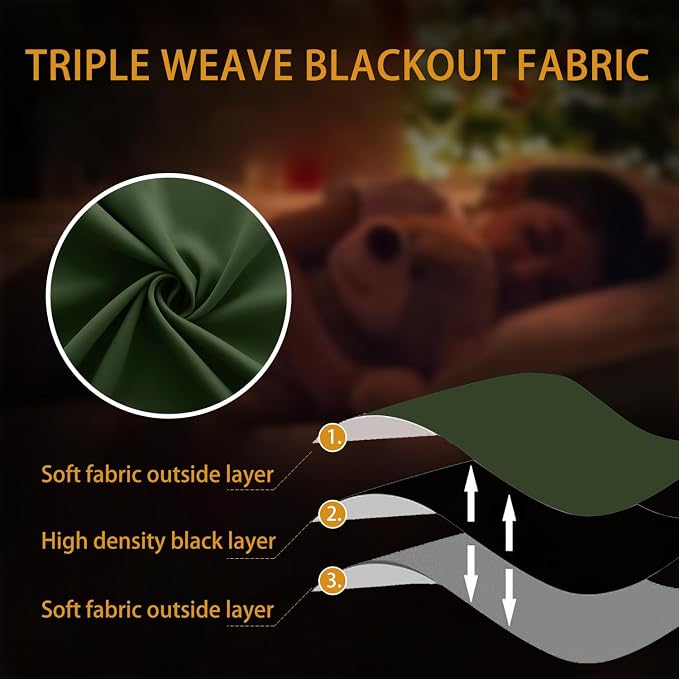KOUFALL Olive Green Curtains 108 Inch Blackout Curtains, Grommet Thermal - Image 9