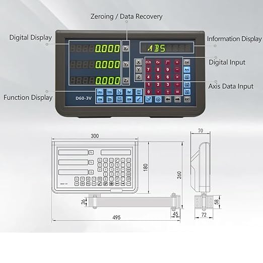 ANBBIN 9X49 Table Bridgeport Machine Tools 3 Axis Digital Readout DRO Display 12inch 36inch 16inch Linear Glass Scale for Milling Lathe Linear Encoder with Accessories 320mm 920mm 420mm