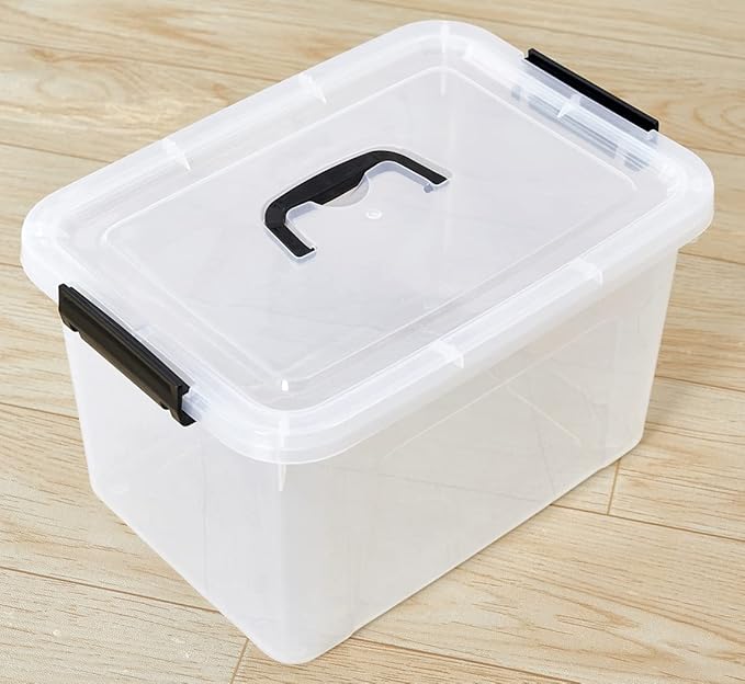 JUJIAJIA Clear Storage Latch Box 12 Quart, Plastic Organizing Box/Bin with Lid and Black Handles, 6-Pack
