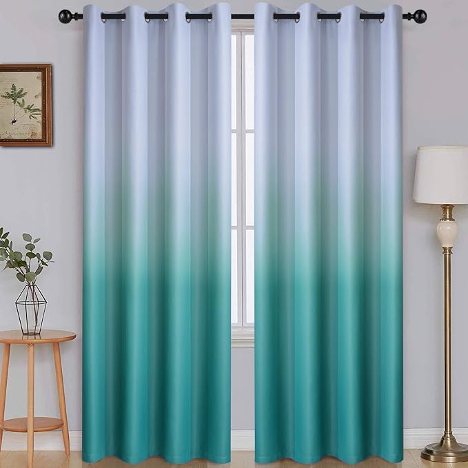 SimpleHome Ombre Gradient Teal White to Gray Curtains by SimpleHome