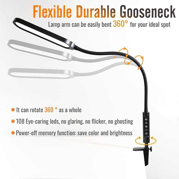 18W 3000LM LED Clamp Desk Lamp | CRI 95 Eye-Caring Light - Image 7