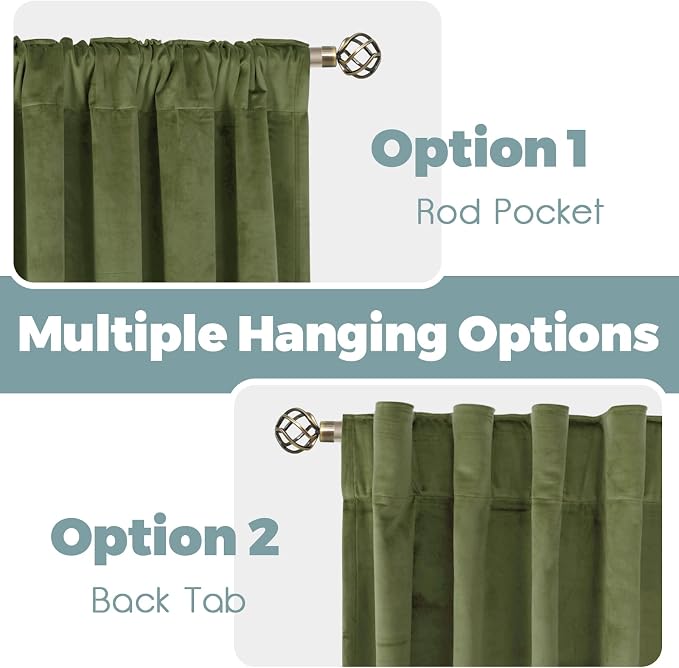 BGment Luxury Velvet Blackout Curtains 90 Inches Long, 2 Panels, Sage Green | - Image 3