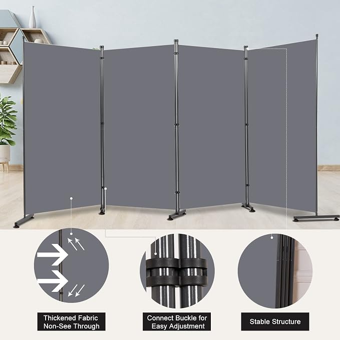 Room Divider 4 Panel Folding Privacy Screen, Round Pad Design Wall Divider | - Image 4