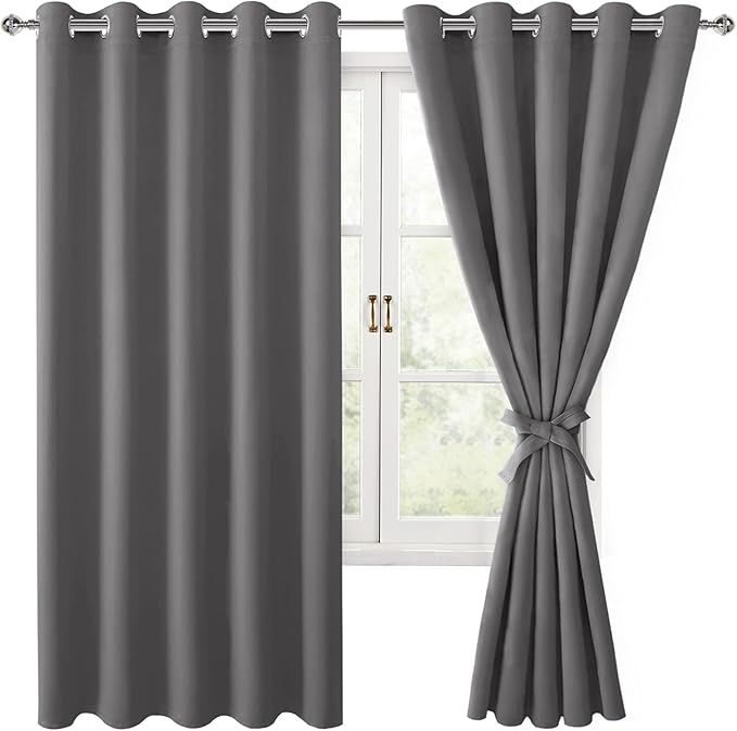 Blackout Curtains for Bedroom, 60 x 63 Inches Length, Light Grey | Thermal by Hiasan