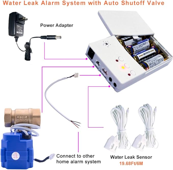 E-SDS Water Leak Detector with Shutoff Valve Sounds Alarm, Automatic Water Leak Shut Off Valve System for Pipes 3/4 NPT, Flood Prevention for Laundry,Water Heaters and More