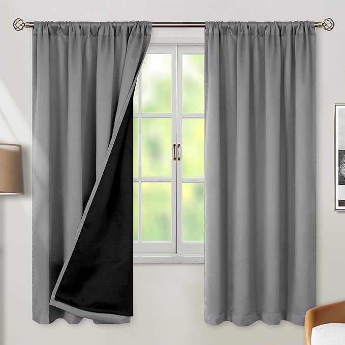 BGment Dove Grey 100% Blackout Curtains 72 Inches Long, Thermal Insulated Light - Image 2