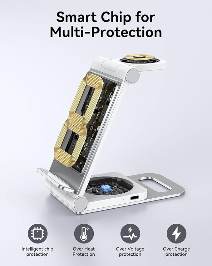 Wireless Charger for Samsung 3 in 1 Wireless Charging Station Foldable Wireless Charger Stand for Galaxy S25 S24 S23 S22 S21 Ultra/Plus Z Flip Z Fold 7 6 5 4 3 for Galaxy Watch/Galaxy Buds