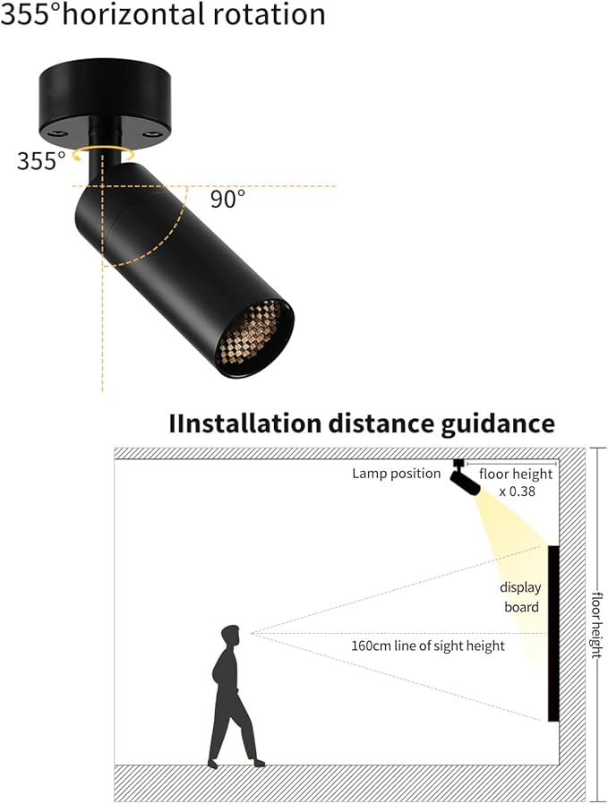 Gpaillumic Led Modern Directional Spotlight, Zoomable Monopoint Ceiling Spot Light for Indoor Cafeteria Foyer Living Room Warm White