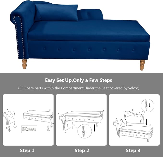 Aoowow Blue Velvet Bedroom Storage Bench End of Bed, Rolled Arm Couch Indoor - Image 4