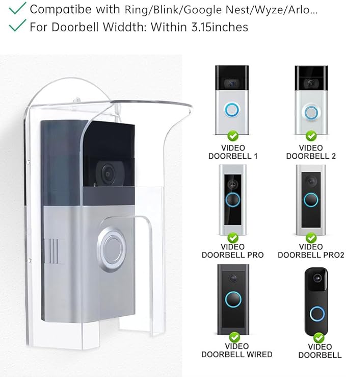YJNBEST Clear Acrylic Doorbell Rain Cover Suitable for All Ring Models Doorbell Waterproof Protector Compatibe with Ring 1/2/3/4/2020/Pro/Pro 2 Video Doorbells(Model A)
