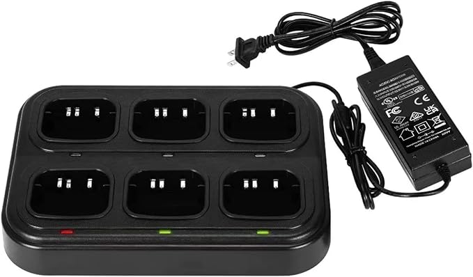 SAMCOM Six Way Charger Multi Unit Rapid Gang Charger Station with Removable AC Adapter Compatible with FPCN30A Walkie Talkie and Battery (1 Pack)