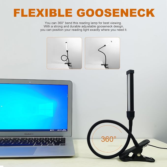 24 LED Clip Light 3 Color Dimmable Clip Desk Lamp Black | Metal Gooseneck | - Image 6
