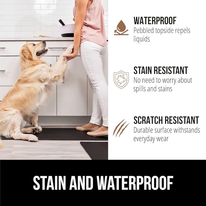 GORILLA GRIP 2 Pack Comfortable Cushioned Kitchen Mats for Floor, 17x24 + 17x48, Waterproof and Stain Resistant, 1/2 Inch Thick Soft Ergonomic Standing Desk Anti Fatigue Mat, Foam Supports Feet, Black