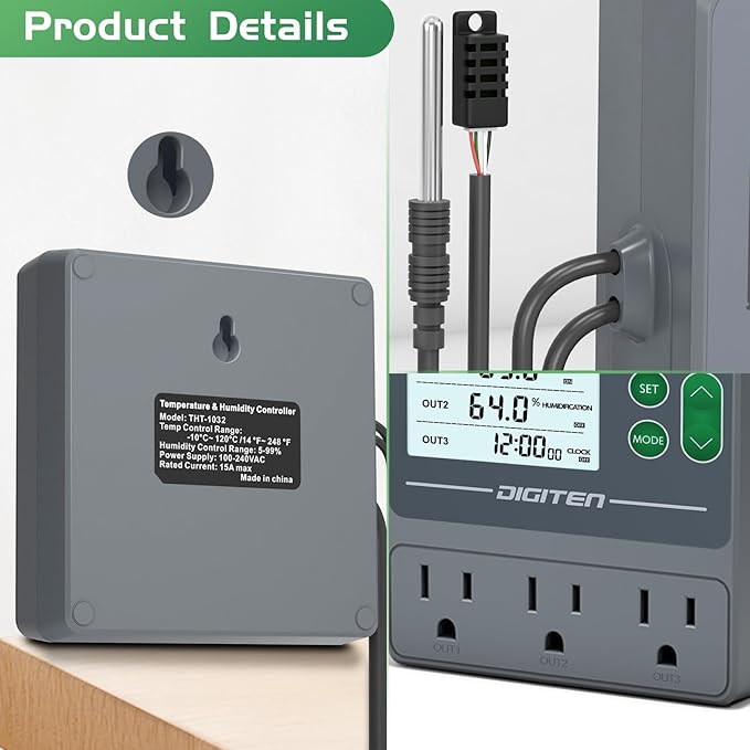 SENSTREE Dual Probe Temperature & Humidity Controller, Independent Sensors for Precise Temperature and Humidity Control, Compatible with Humidifiers, Dehumidifiers, Heating & Cooling Systems