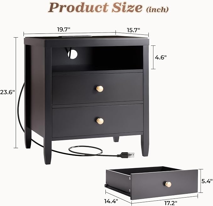 Huuger Black Nightstand Set of 2, Night Stand - Image 2