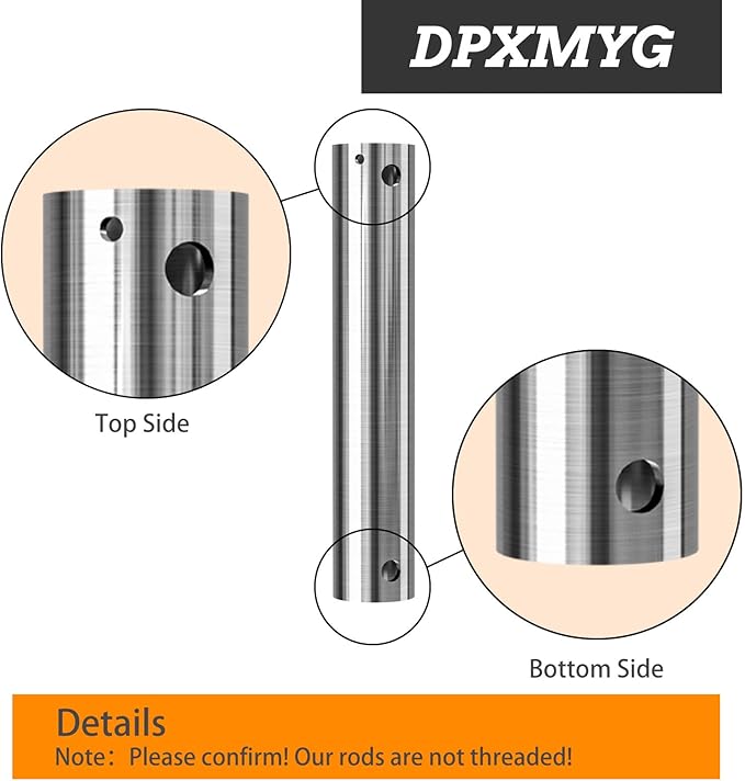 DPXMYG 36 inch Ceiling Fan Downrod with Extension Cord, 3 FT Brushed Nickel Downrod for Ceiling Fan, 1 inch Outside Diameter, Ceiling Fan Boom Suitable for a Wide Range of Fans (Nickel, Not Threaded)