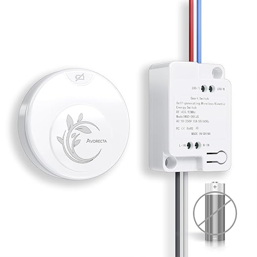 Avorecta Wireless Light Switch and Receiver Kit, Self-Powered Remote Light Switch for Adding a Light, No Wiring, No Battery, No WiFi Needed