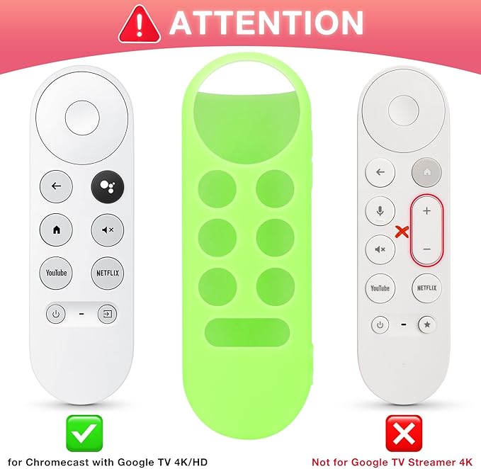 2PC Cover-Case-for-Chromecast-Google-TV-Remote, Glow-in-The-Dark Silicone Sleeve Skin for Google Chromecast 4K/HD (Green + Blue)