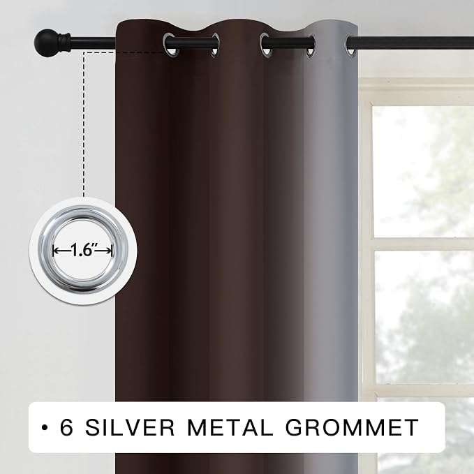 COSVIYA Curtains & Drapes Grommet Ombre Brown Curtains W42 x L63 Inch | - Image 3