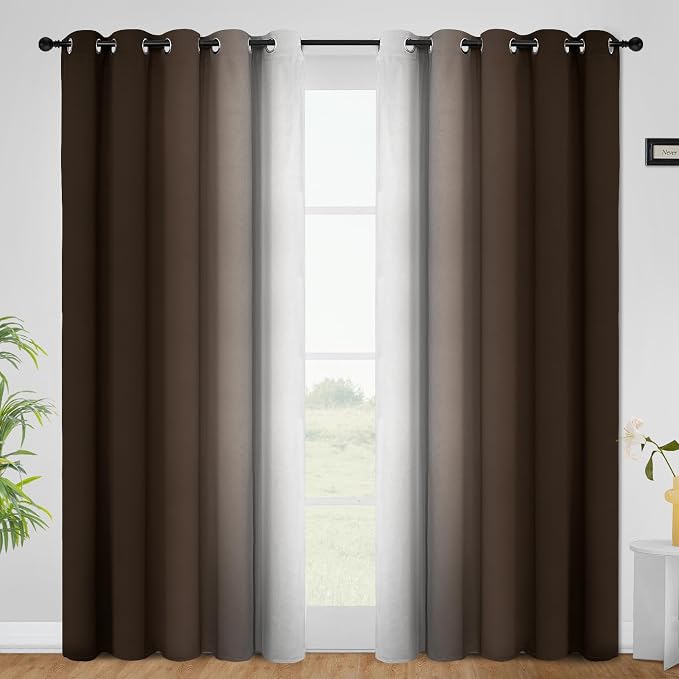 COSVIYA Curtains & Drapes Grommet Ombre Brown Curtains W62 x L84 Inch | by COSVIYA