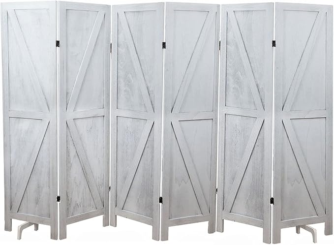 Premium Home 6-Panel Room Divider – Rustic White Barn Door, K Pattern Folding by PremiumHomeDecor