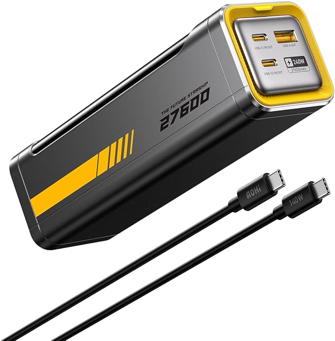 AOHI 240W Laptop Power Bank 27600mAh Portable Fast Charger (99.3wh), Airline-Compliant, 140W PD 3.1 Large Battery Pack The Future Starship for MacBook, iPad iPhone 16 Pro Max,Galaxy,Steam Deck, Grey