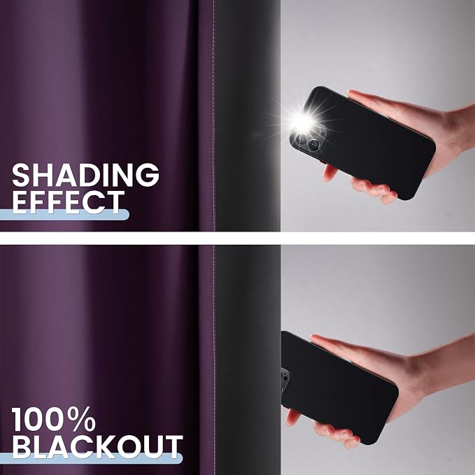 SimpleHome 100% Blackout Ombre Bedroom Curtains Purple and Greyish White 84 | - Image 6