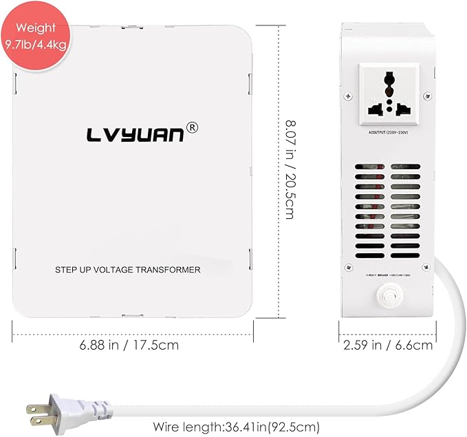LVYUAN 3000W Watt Voltage Transformer Converter Step Up/Down Converter 110/120 Volt - 220/240 Volt with Circuit Breaker Protection for Euro China Korea Appliances[3 Year Warranty]