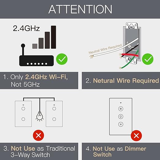 MOES 2.4GHz WiFi Wall Touch Smart Switch Neutral Wire Required, 3 Way Multi-Control, Glass Panel Light Switch Work with Smart Life/Tuya App, RF433 Remote Control, Alexa and Google Home White 2 Gang