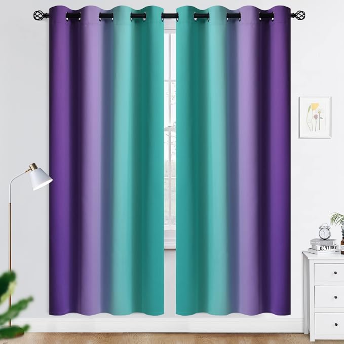 COSVIYA Grommet Room Darkening Ombre Teal and Purple Curtains W52xL72 inch | by COSVIYA